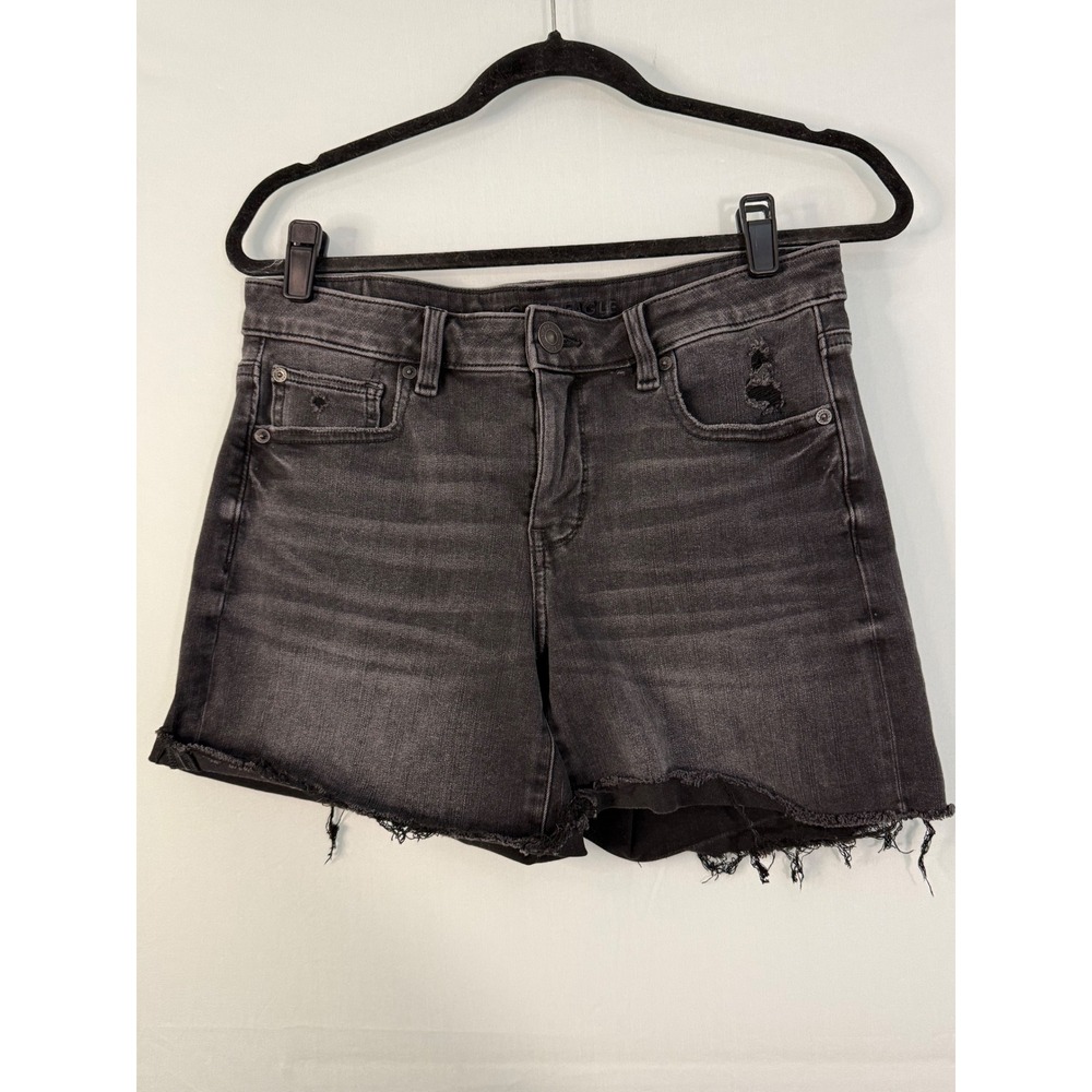 American Eagle‎ Dream Jean Midi Shorts Womens 10 Black Distressed Raw Hem